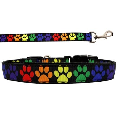 Dog Collar and Leash, &quot;Rainbow Paws&quot;