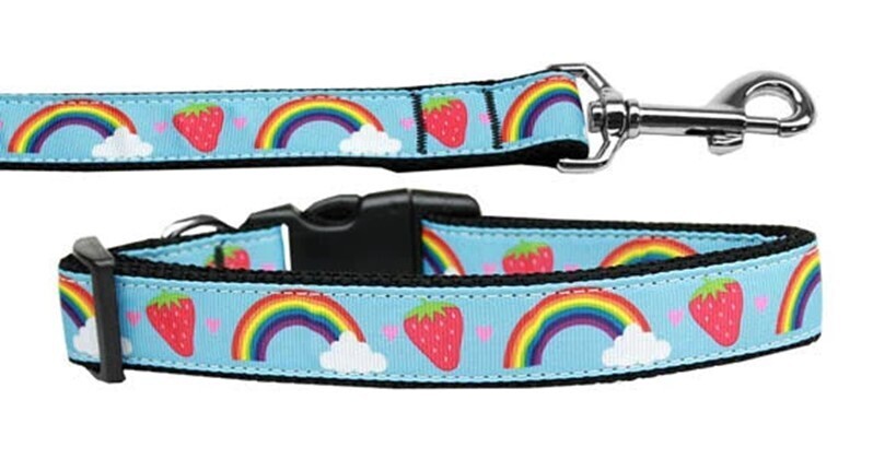 Dog &amp; Cat Nylon Collar and Leash, &quot;Rainbows &amp; Berries&quot;