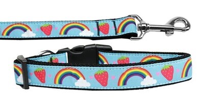 Dog &amp; Cat Nylon Collar and Leash, &quot;Rainbows &amp; Berries&quot;
