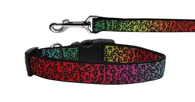Dog &amp; Cat Nylon Collar and Leash, &quot;Rainbow Leopard&quot;