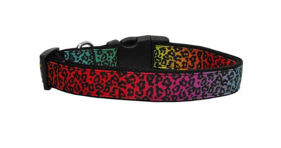 Dog &amp; Cat Nylon Collar and Leash, "Rainbow Leopard"