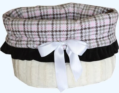 3-In-One Snuggle Bugs Pet Bed, Bag, &amp; Car Seat All-In-One - Plaid &amp; White