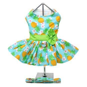 Dog Dress with Matching Leash - Pineapple Luau