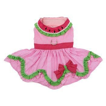 Dog Harness Dress with Matching Leash - Watermelon