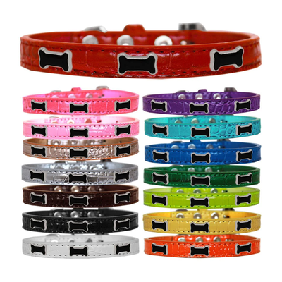 Mirage Dog, Puppy &amp; Pet Designer Croc Collar, "Black Bone"