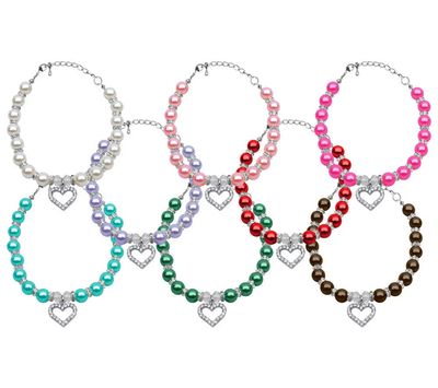 Heart &amp; Pearl Crystal Dog, Cat and Pet Necklaces
