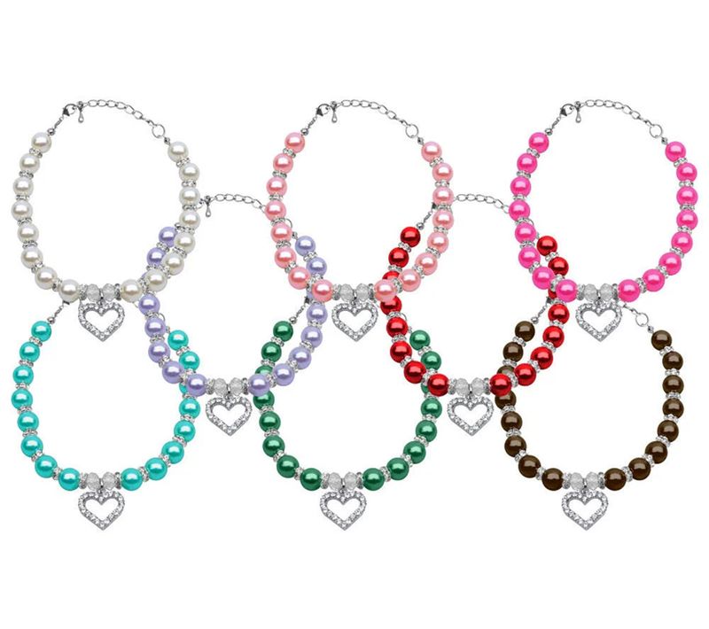Heart &amp; Pearl Crystal Dog, Cat and Pet Necklaces