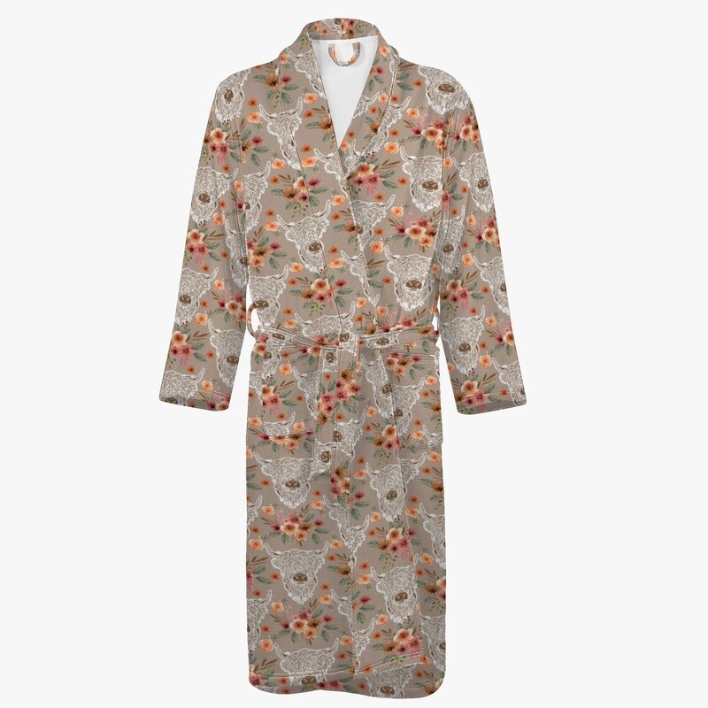 Floral Highland cow bathrobe