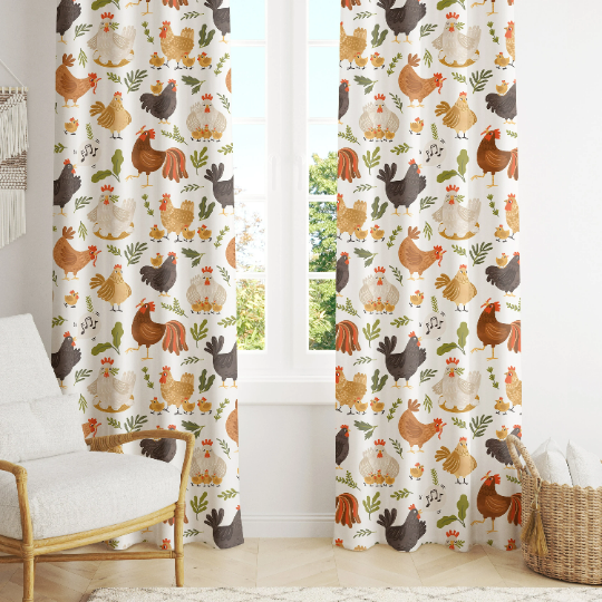 Blackout curtain with funny chicken pattern