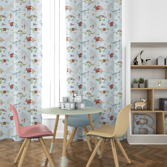 Blackout curtain with dinosaurs and football