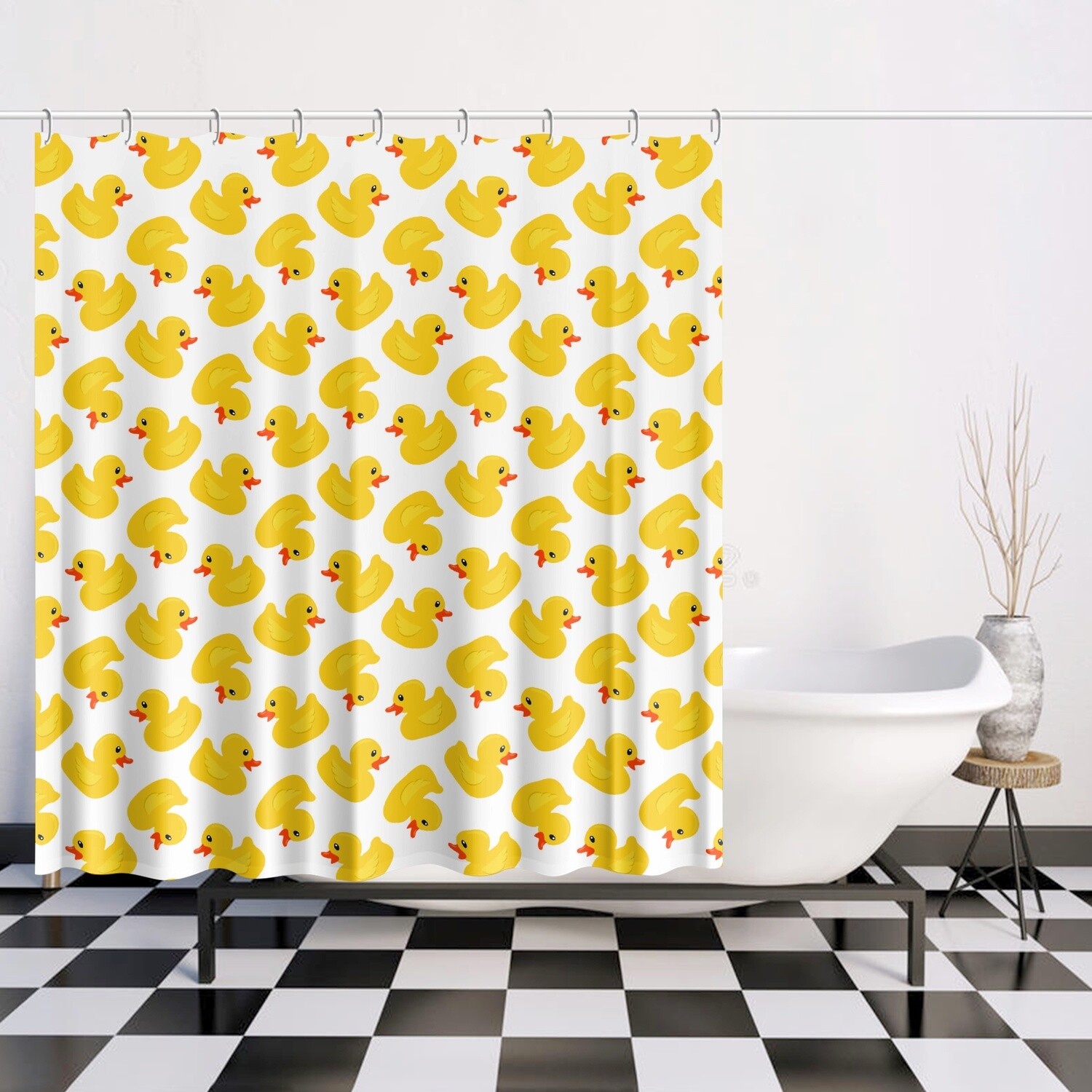 White Yellow Rubber Ducks Shower Curtain
