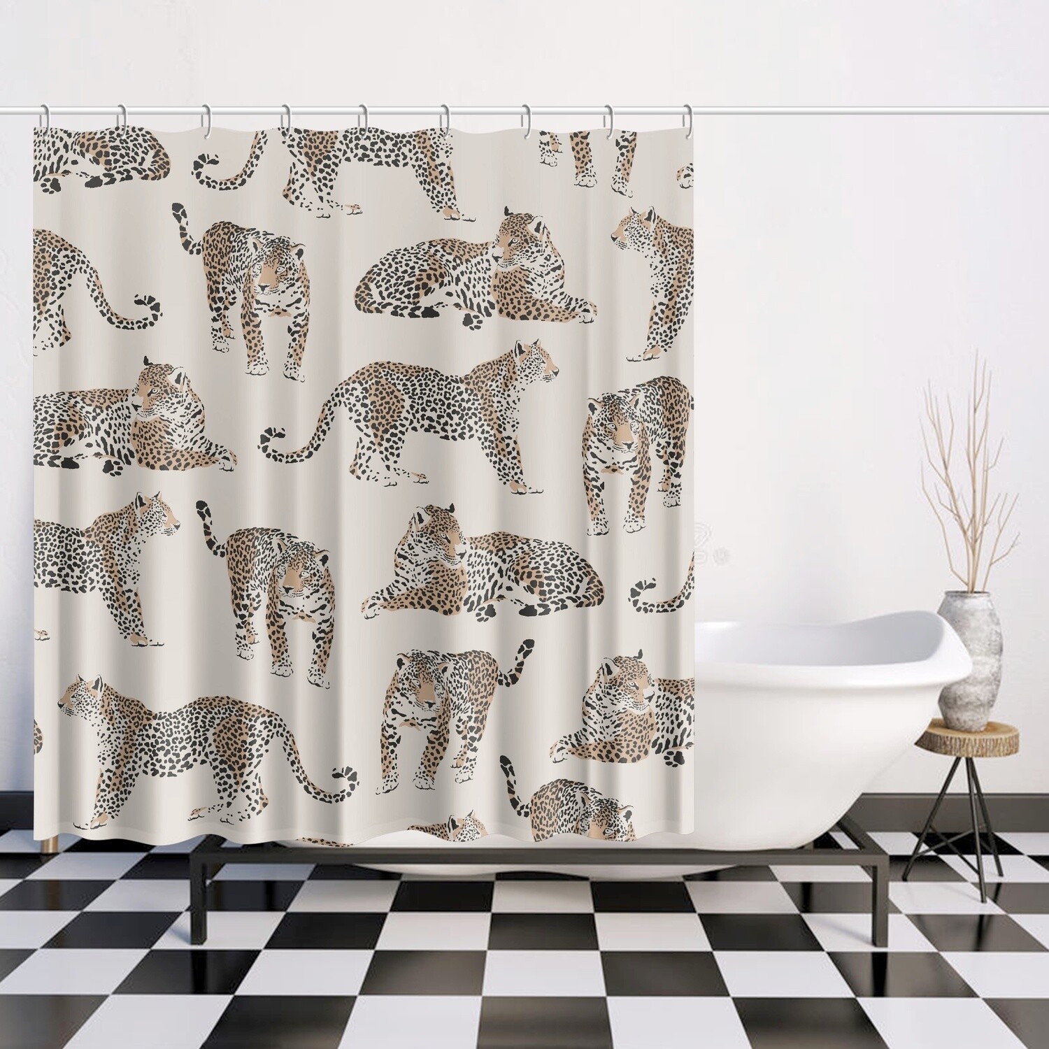 Beige leopard shower curtain