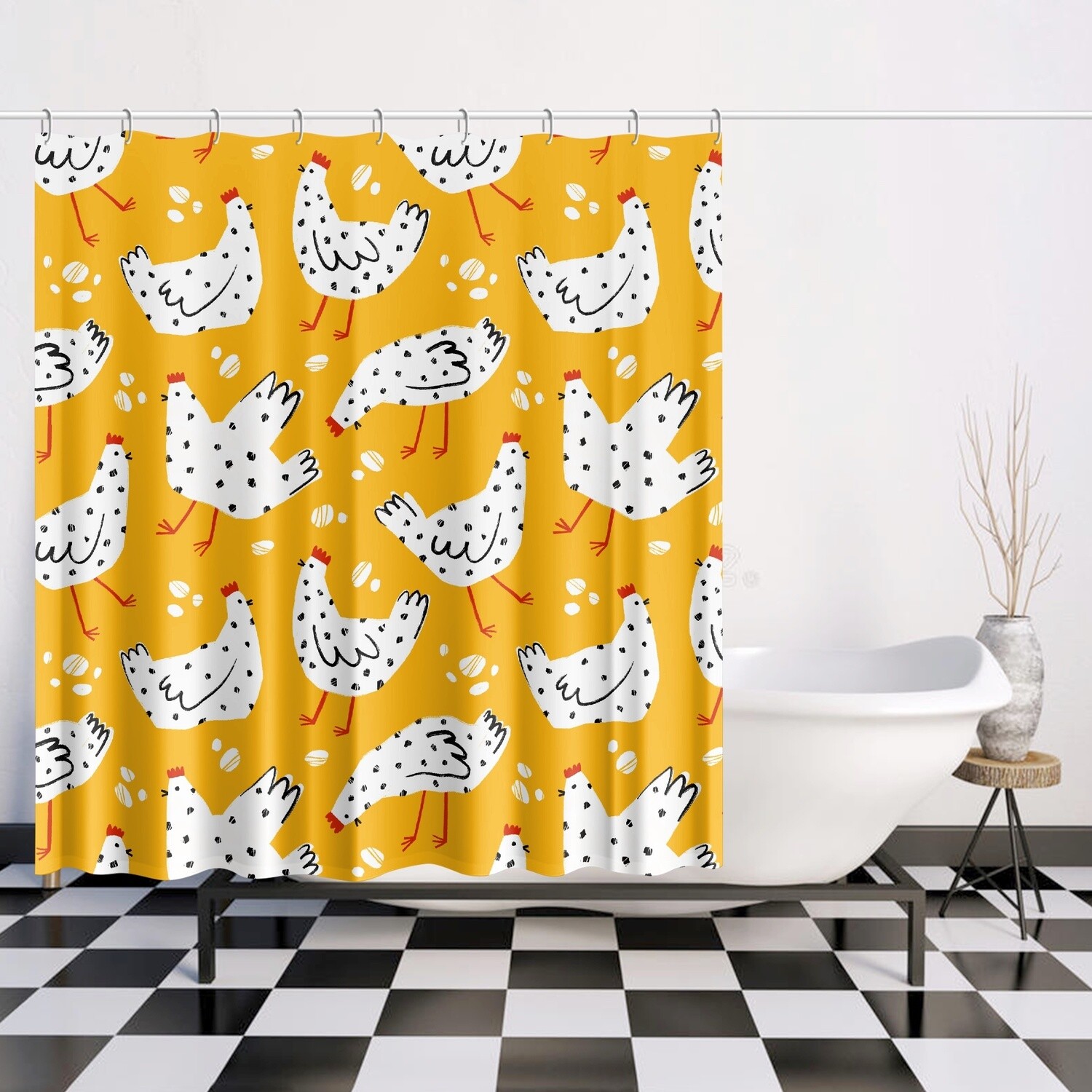Yellow chicken shower curtain