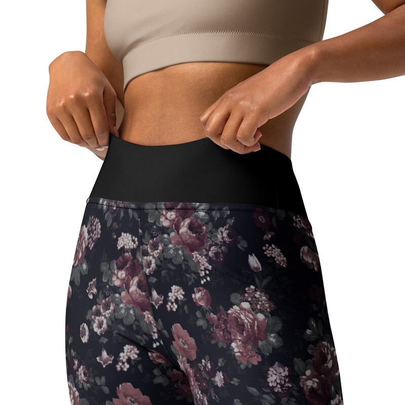 Black floral high-waist leggings