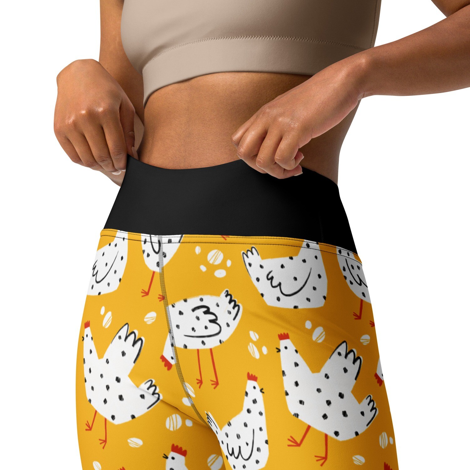 Yellow chicken pattern high-waist leggings