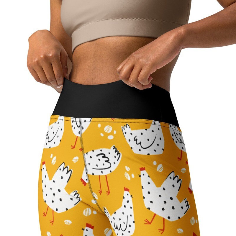 Yellow chicken pattern high-waist leggings