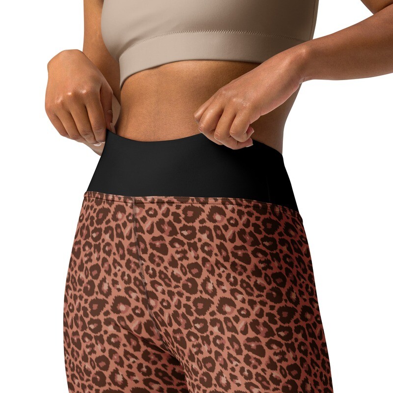 Brown leopard print high-waist leggings