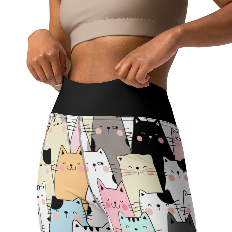 Colorful cartoon cats high-waist leggings
