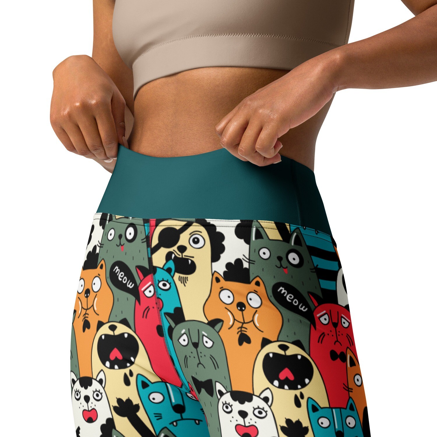 Funny cat pattern high-waist leggings