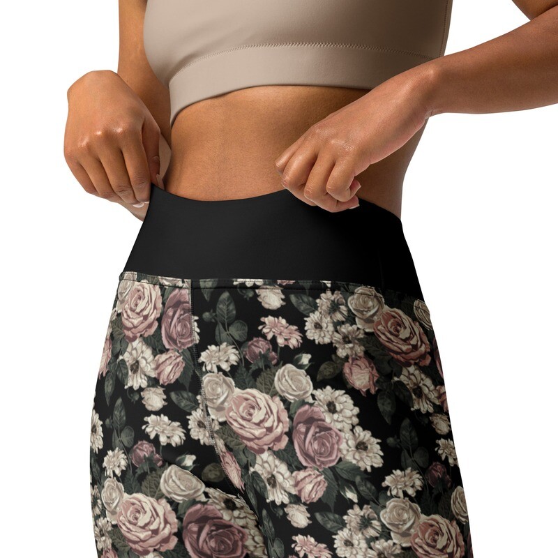 Vintage floral pattern high-waist leggings