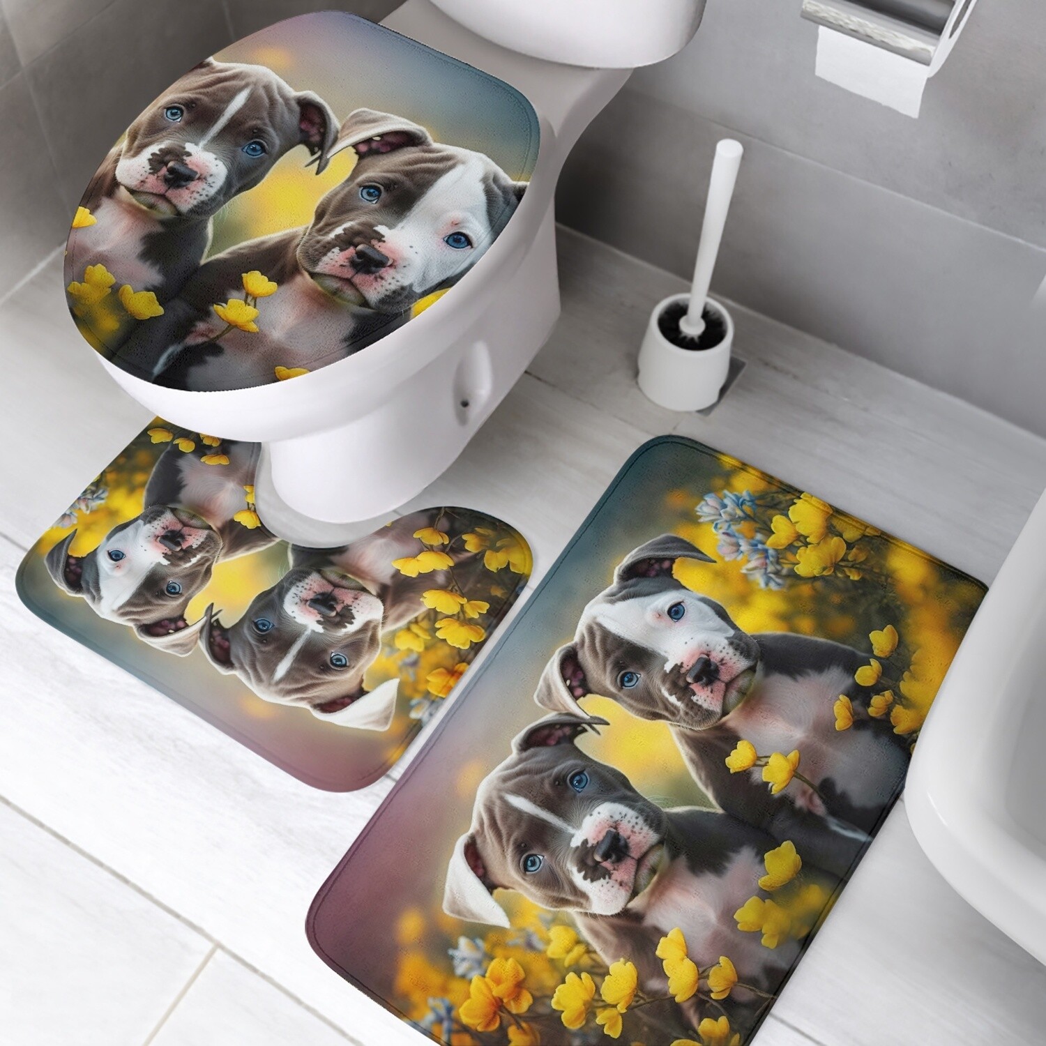 3 piece American Pit Bull Terrier bath mat set