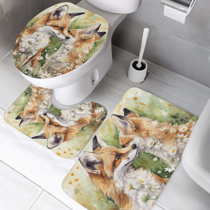 3-piece bath mat set Foxes in love