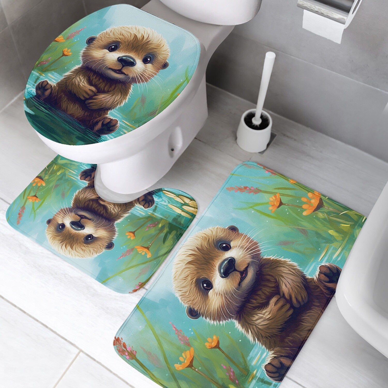 3 piece baby otter bath mat set