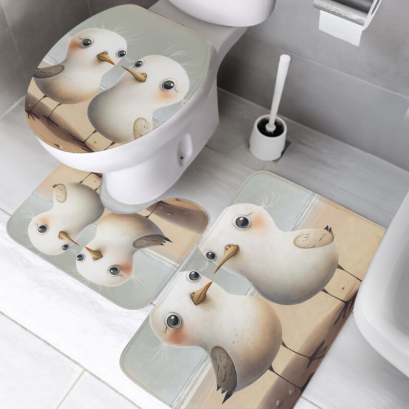 3 piece bath mat set funny seagulls