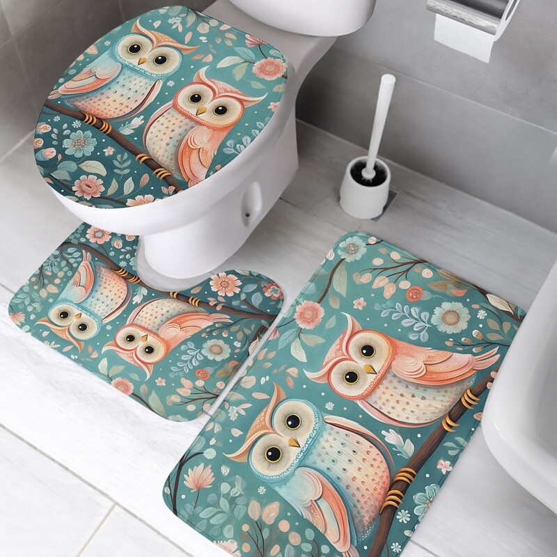 3-piece bath mat set colorful owls