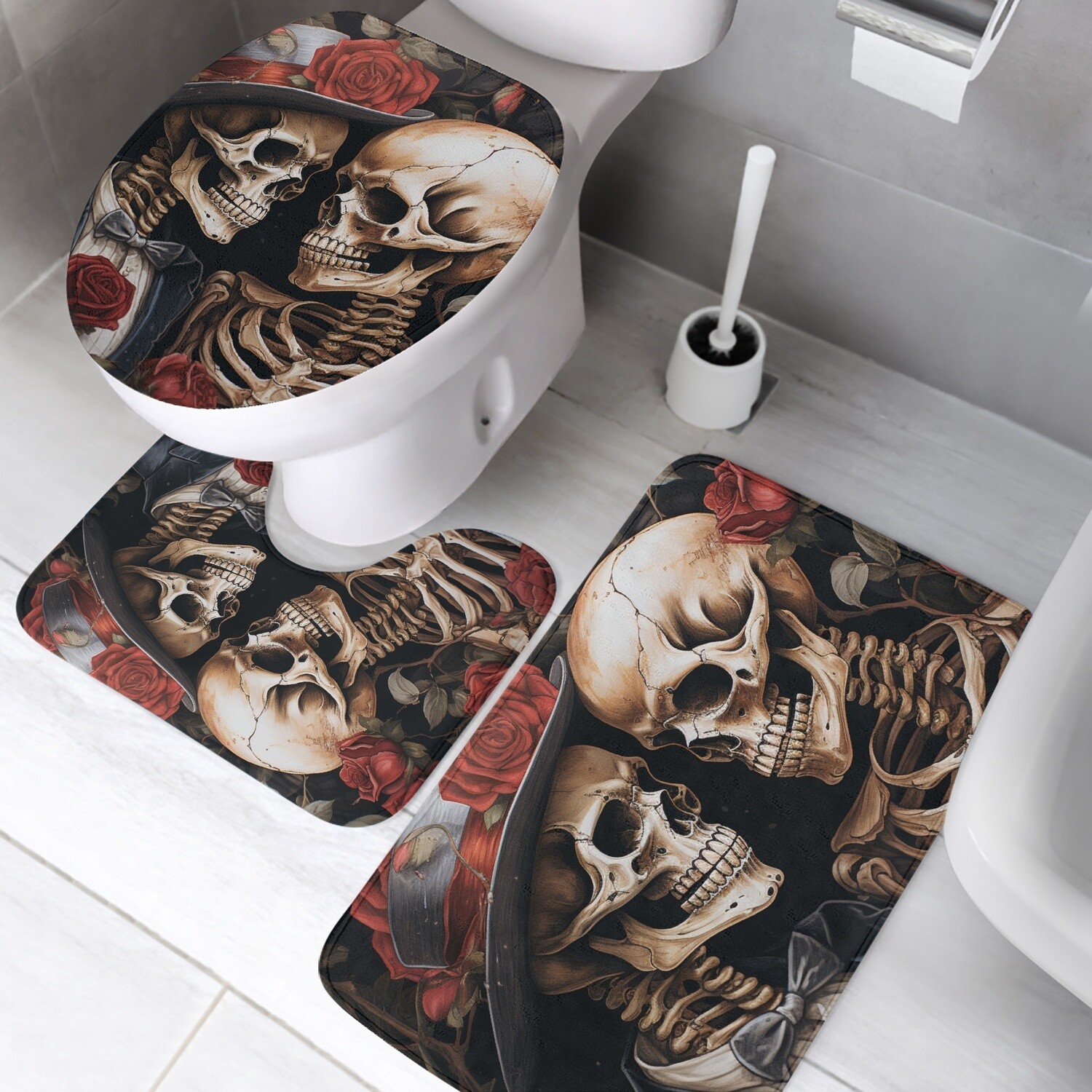 3 piece bath mat set skeleton couple