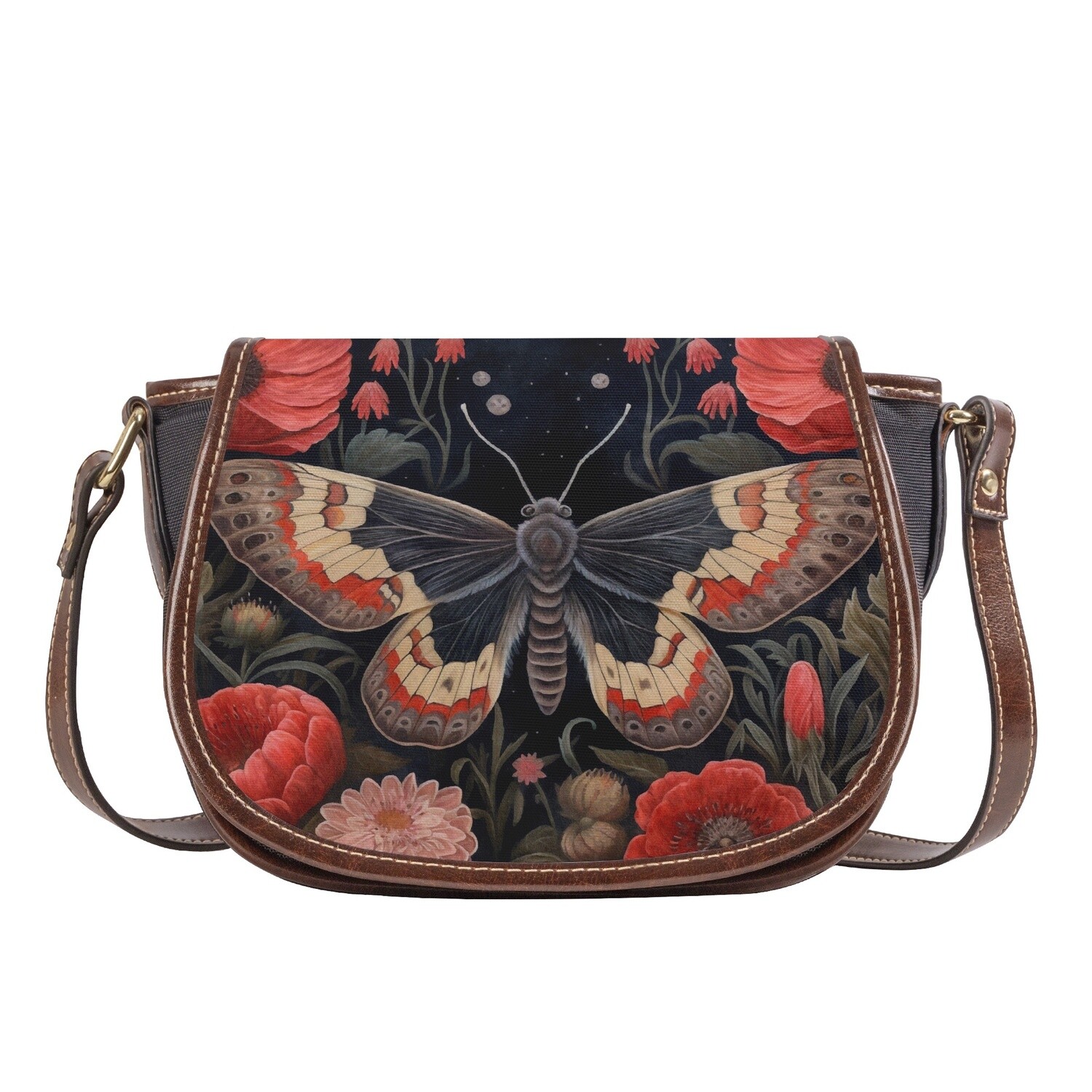 Moth with Red Poppies Saddle Bag