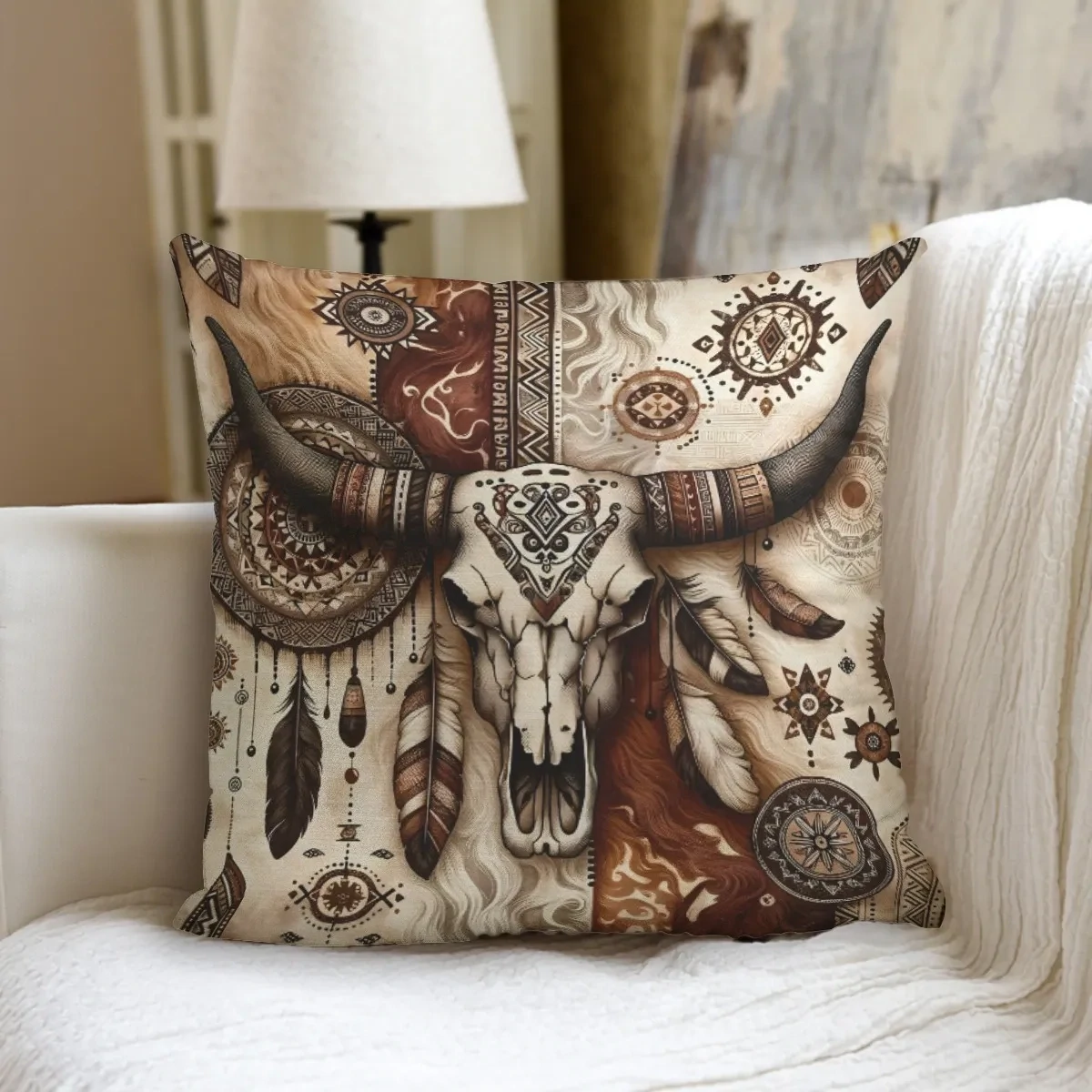 Western cow skull pillow