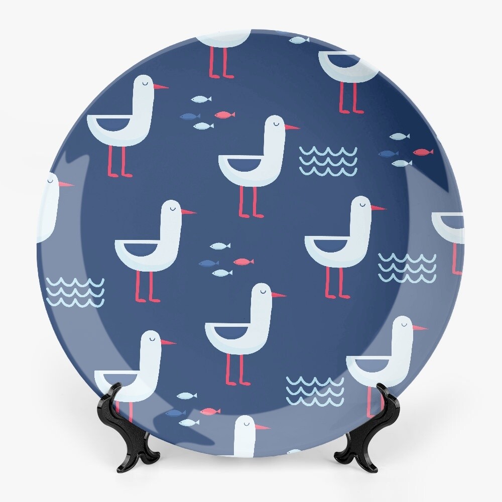 Blue motif plate with seagulls