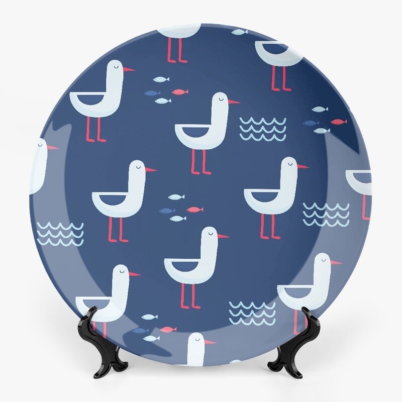 Blue motif plate with seagulls