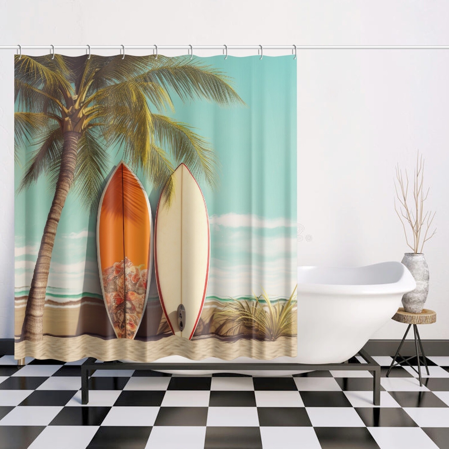 Vintage style surfboards shower curtain