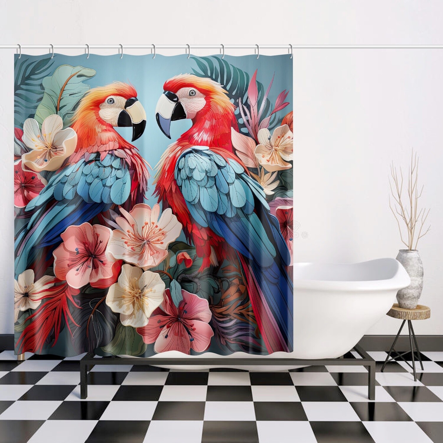 Colorful parrots bird shower curtain