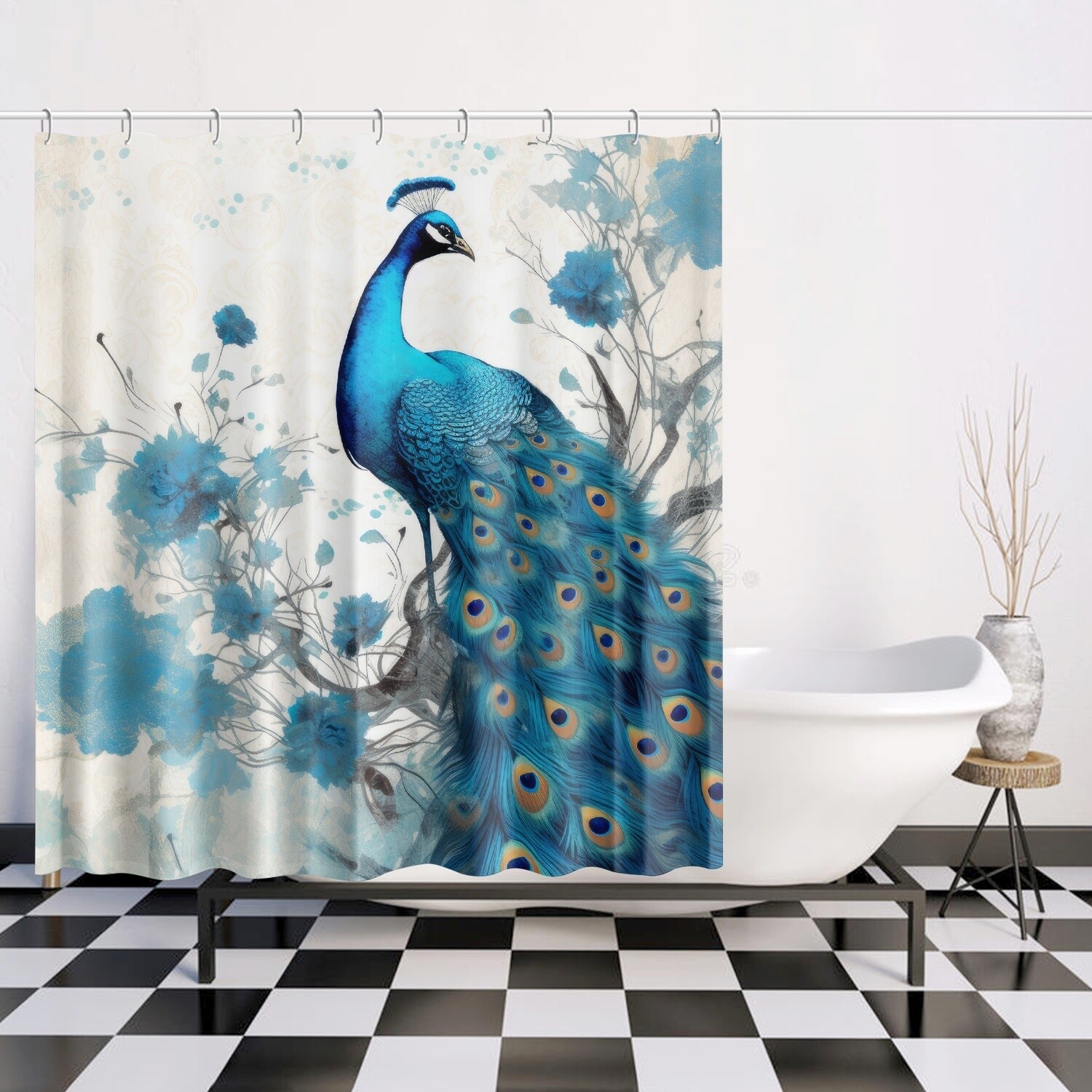 Blue peacock shower curtain