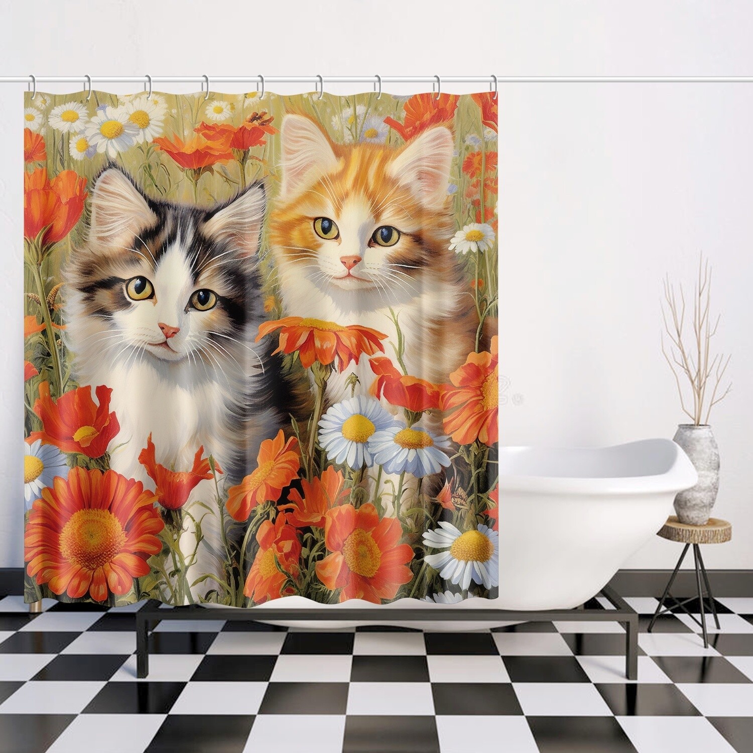 Vintage style cats shower curtain