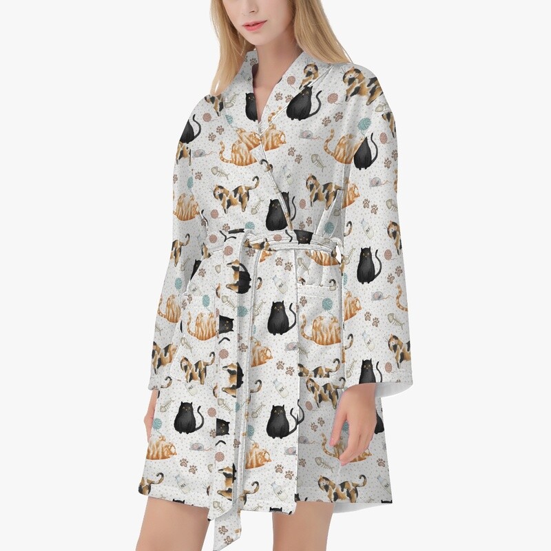 Watercolor cat pattern bathrobe