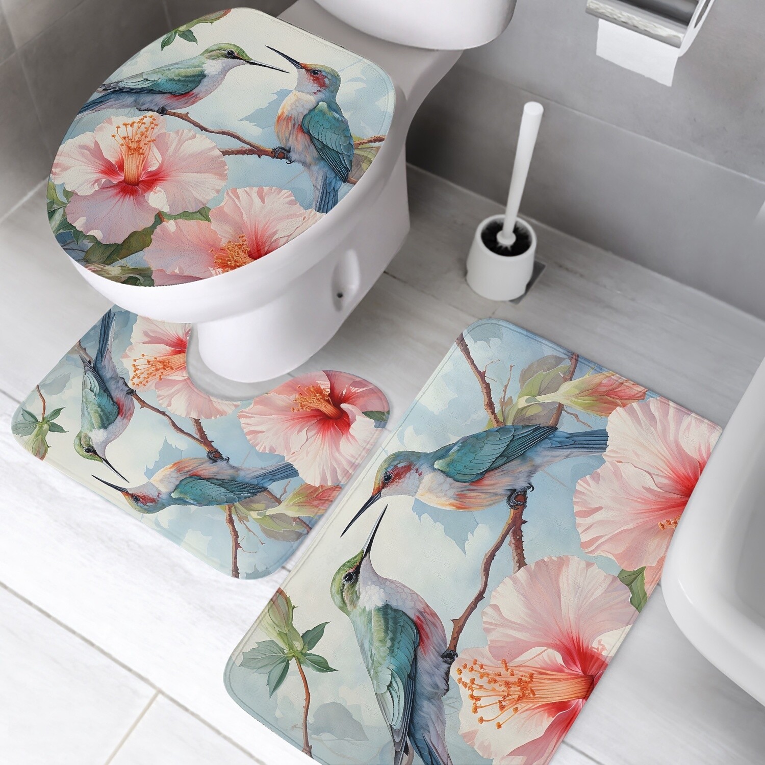3 piece bath mat set Tropical Hummingbirds