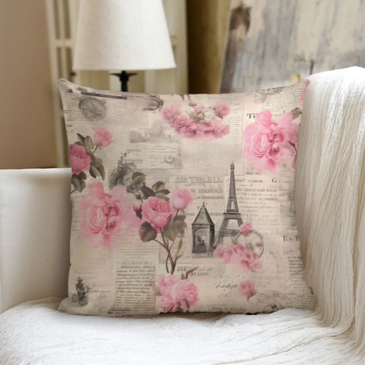 Vintage style Paris Eiffel Tower pillow