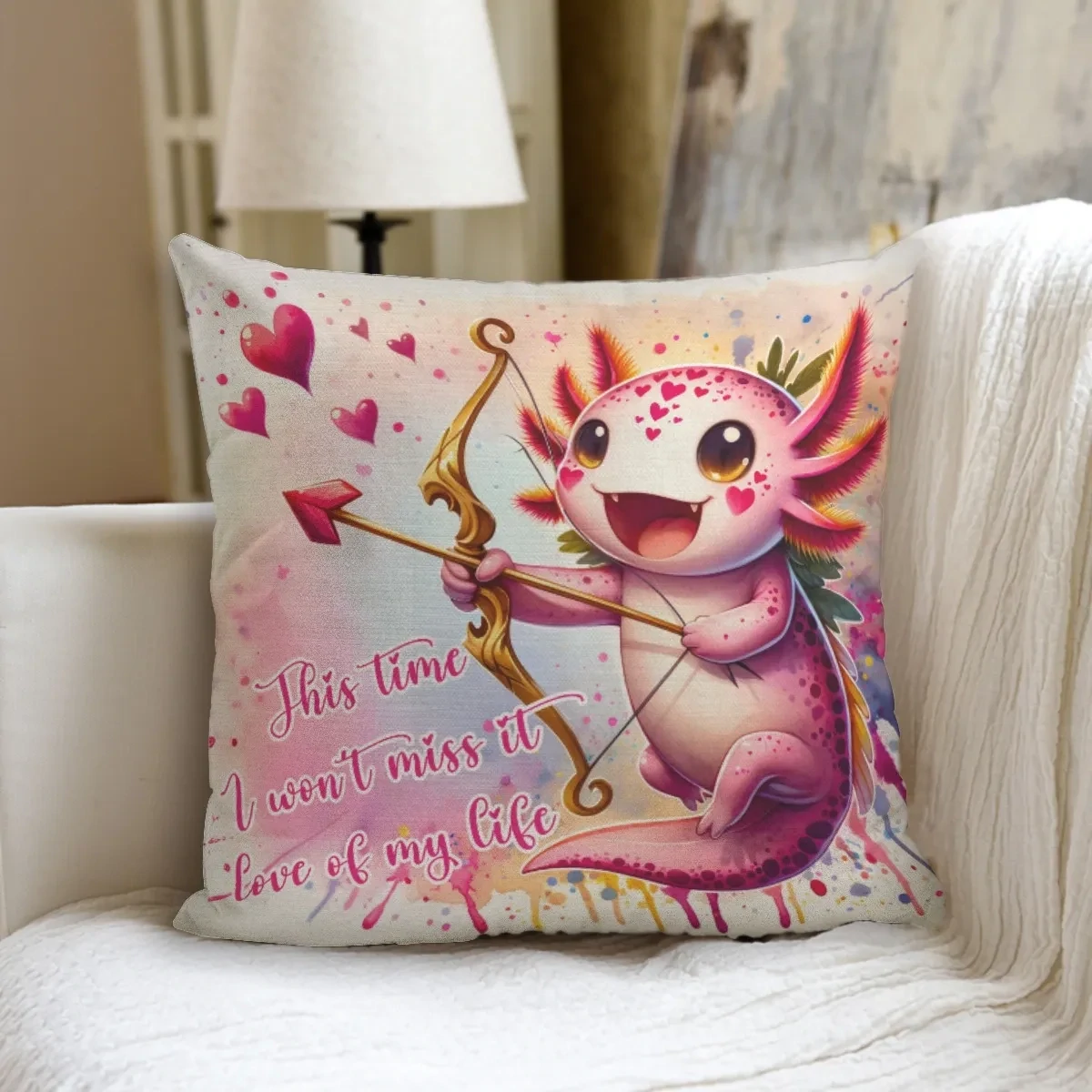 “This Time I Won’t Miss Love” Axolotl Pillow