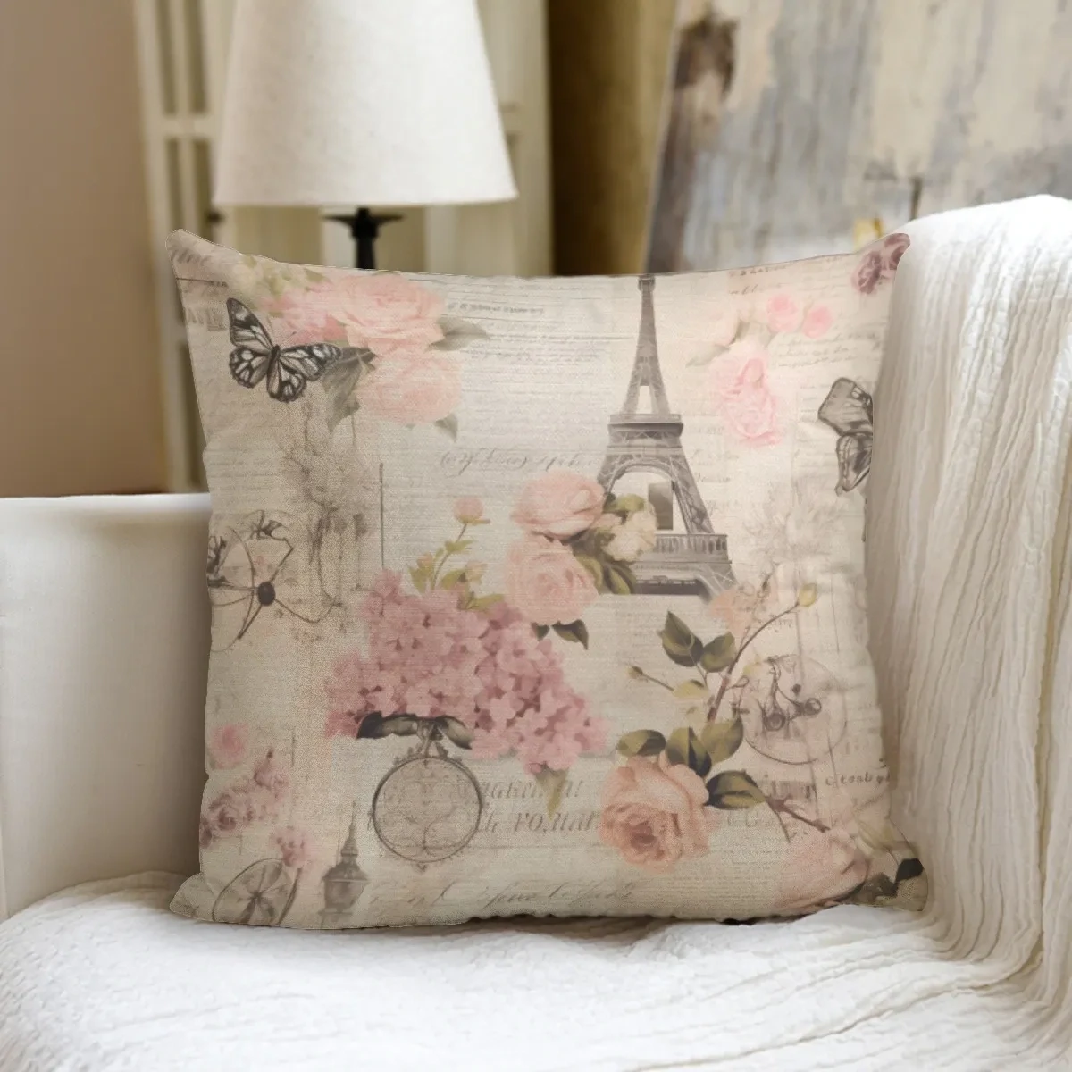 Vintage style Eiffel Tower pillow