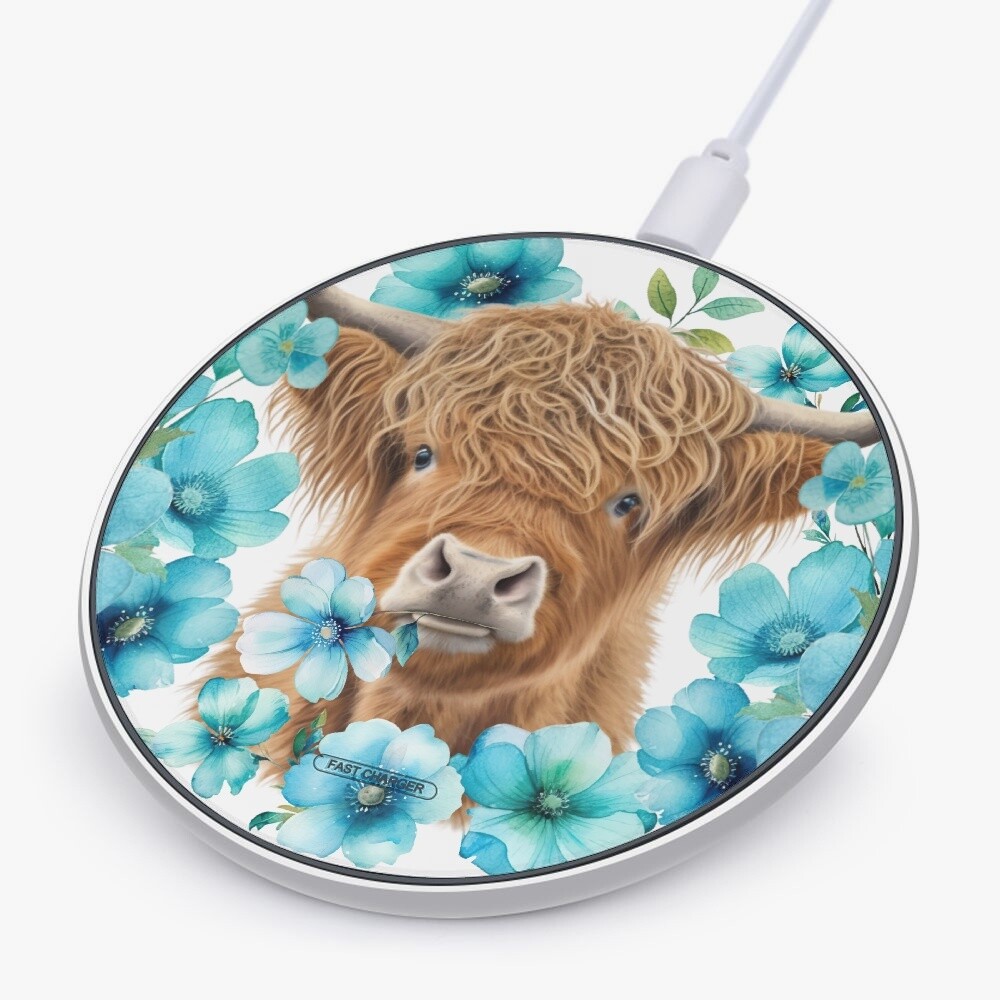 Cell Phone Charger 10W Fast Wireless Power Mat with Highland Cow