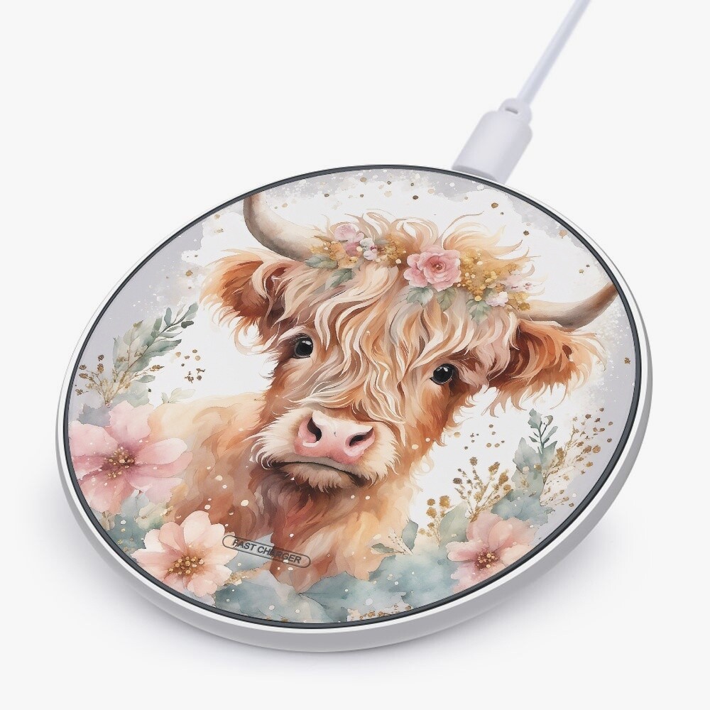 Cell Phone Charger 10W Fast Wireless Power Mat with Highland Cow