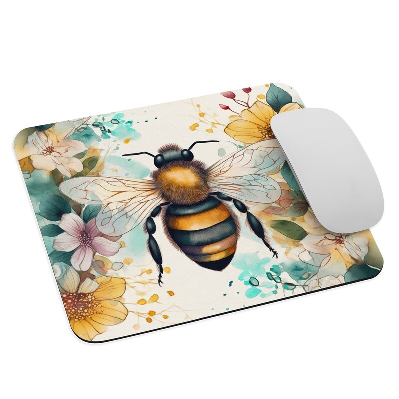 Watercolor bee and flowers mouse pad