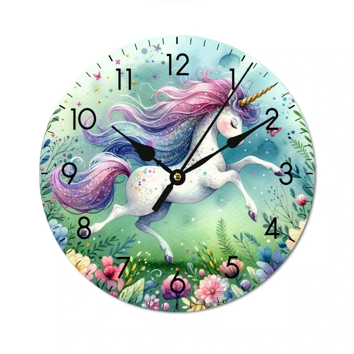 Wooden wall clock with adorable unicorn