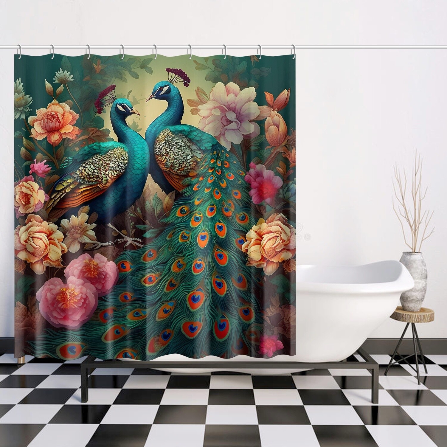 Tropical peacock shower curtain
