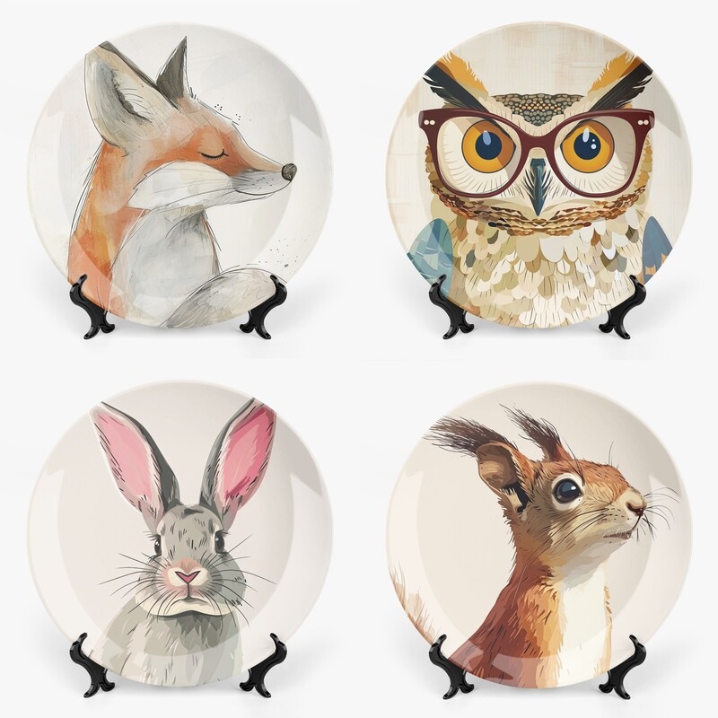Various motif plates with forest animals