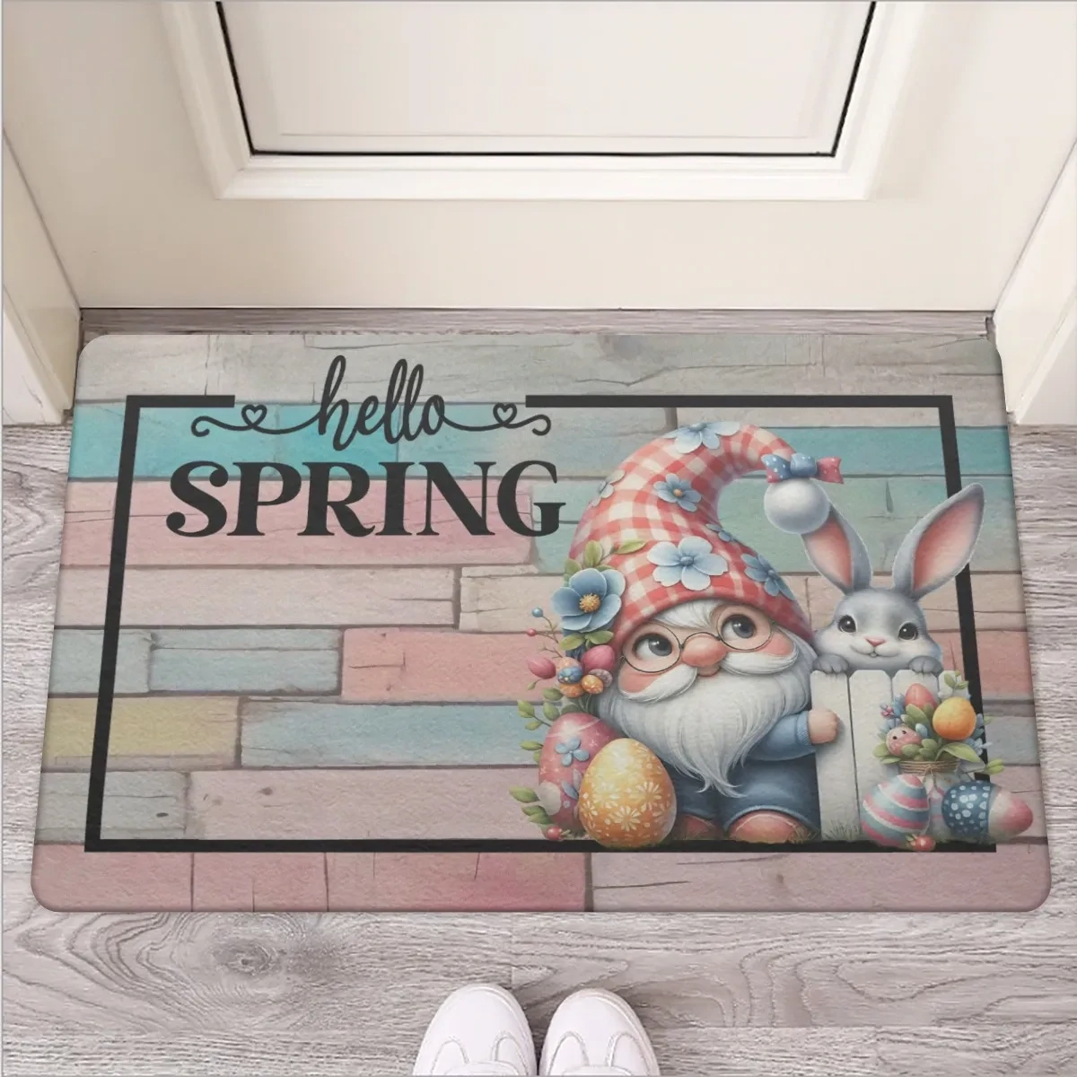 “Hello Spring” Easter gnome & bunny doormat